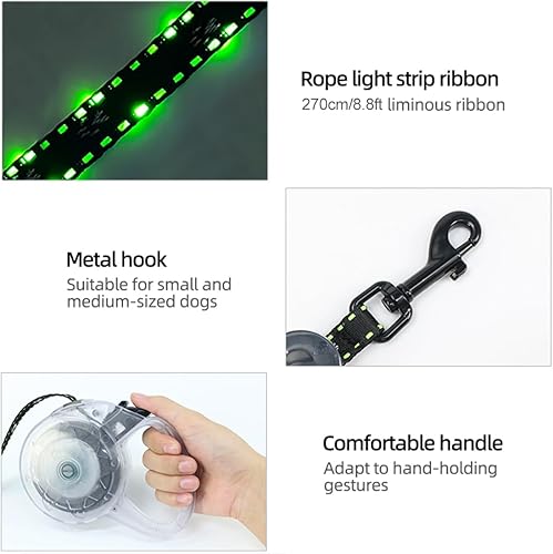 Miniatura 5 de Luwint Correa LED retráctil para perro de 8.8 pies, correas iluminadas para perros para caminar por la noche, correa iluminada impermeable