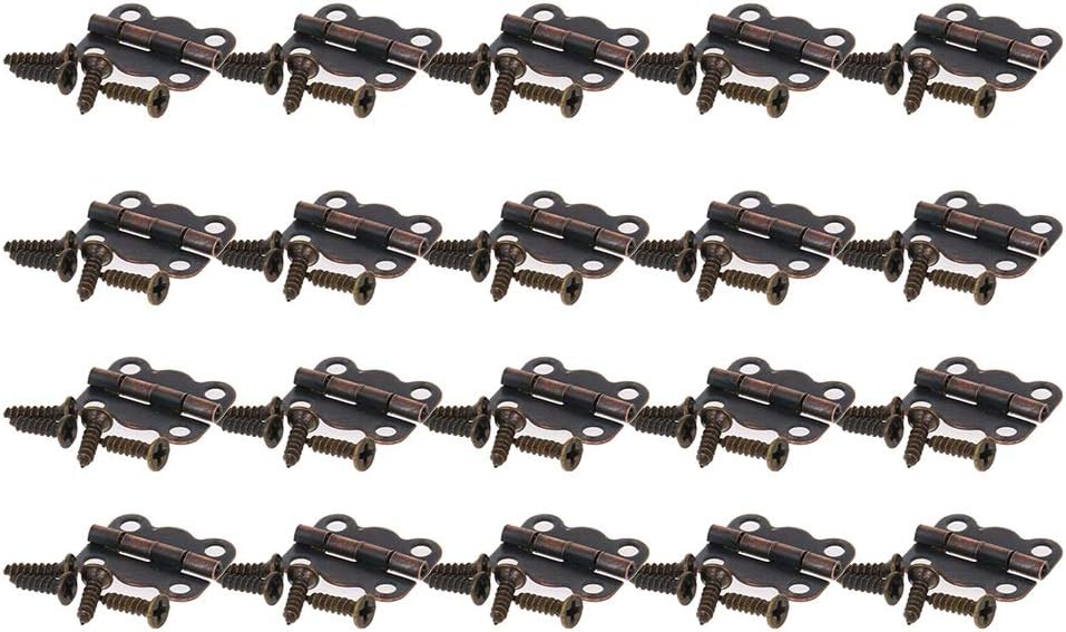 Antique Hinges 0.63 x 0.51inch (LxW) Metal Retro Mini Hinge for Box Cabinets DIY Projects Furniture Decorative Cabinet Red Copper 20Pcs