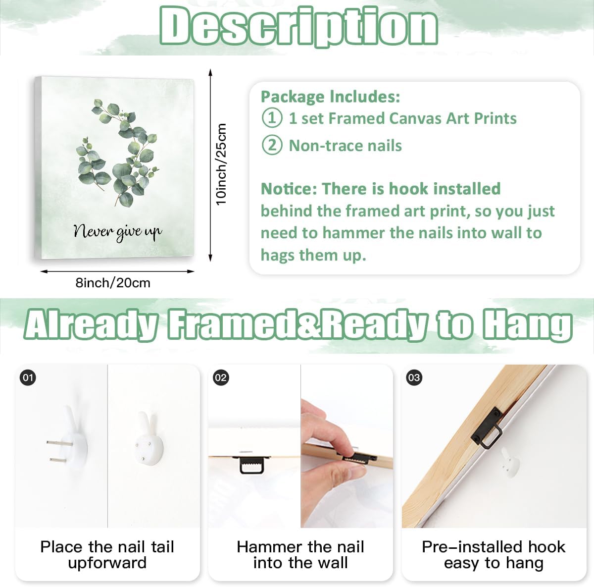 CHDITB Inspirational Plant Art Office Decor, Positive Affirmations Wall Decor, Botanical Canvas Motivational Framed Wall Art,Set Of 6(8x10 Inch) Eucalyptus Leaves Sage Poster For Classroom Home Decor - Image 8