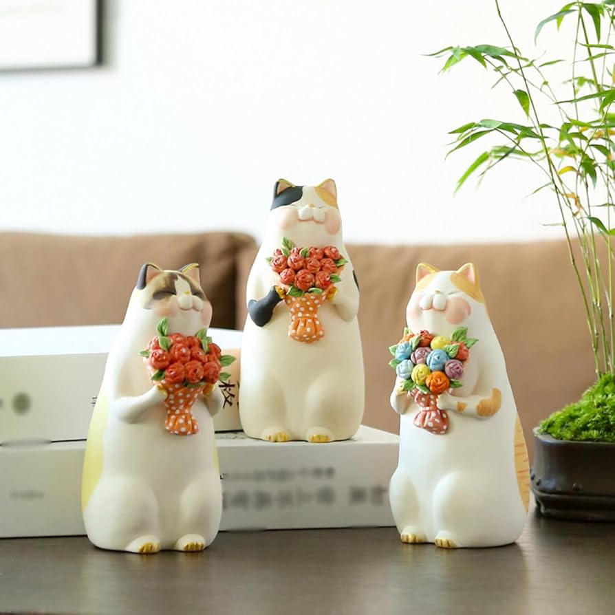 ネコ猫オルゴール癒し陶器置物インテリア工芸品美術品A1396 猫