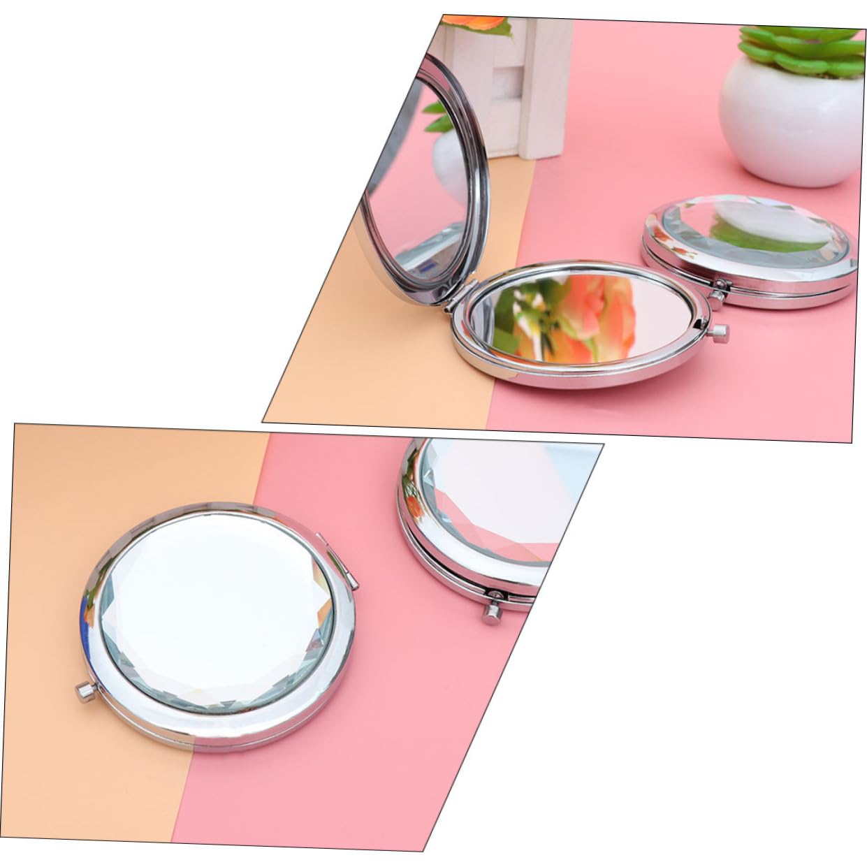 Healeved Doppelseitiger Kosmetikspiegel aus Metall und Glas Klappbar Leicht und Vergrößernd 10 Stück für Handtasche und Schule