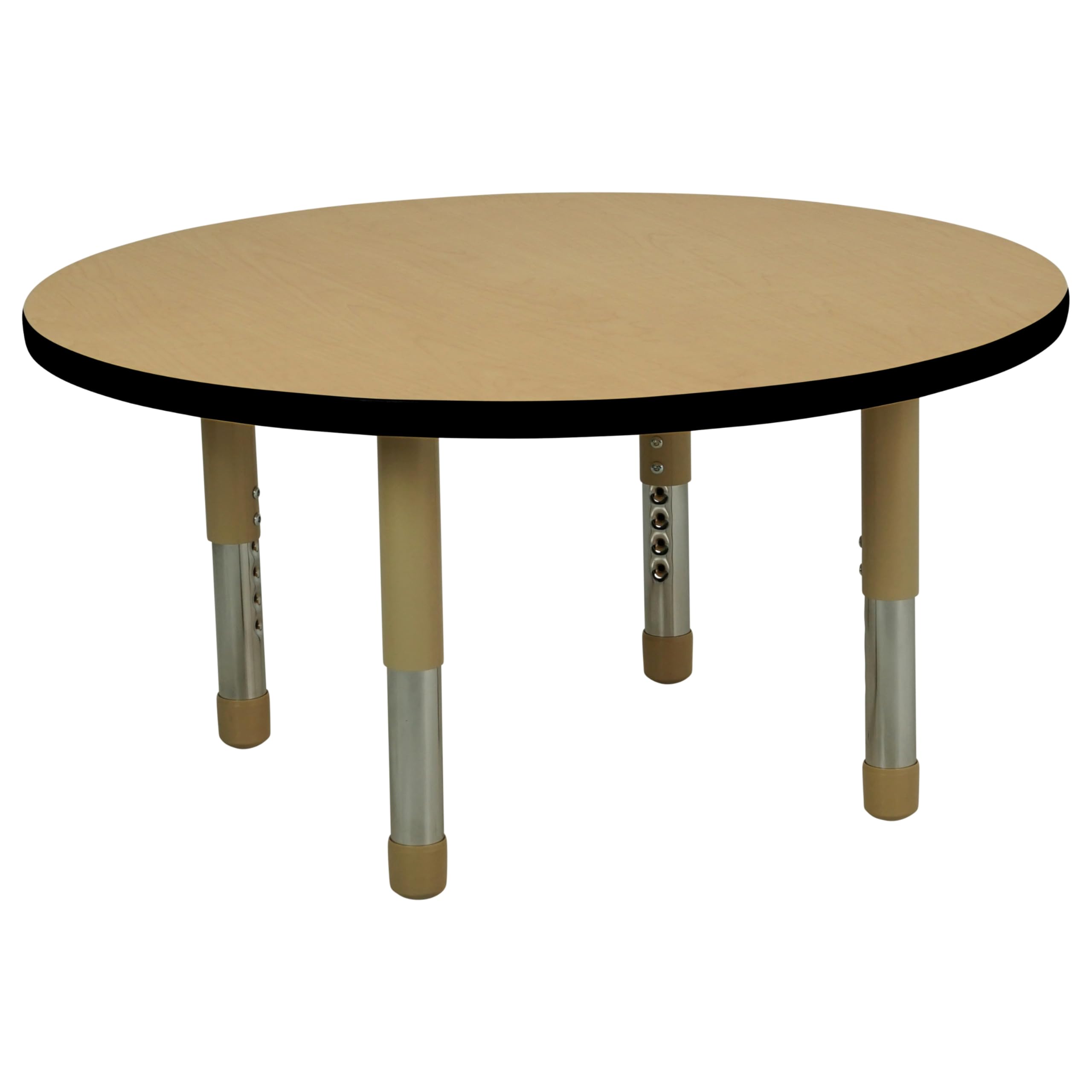Factory Direct Partners FDP Round Toddler Activity School Toddler Table (36 inch), Neutral Sand Tiny Tot Legs, Adjustable Height 12-18 inches - Maple Top and Black Edge