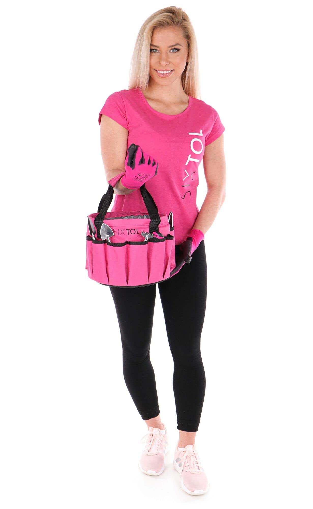 Garden PINK - Set di 10 attrezzi da giardino, 10 pezzi, accessori da giardino in acciaio inox, pratica borsa da giardino come regalo per donne, per giardinieri e donne