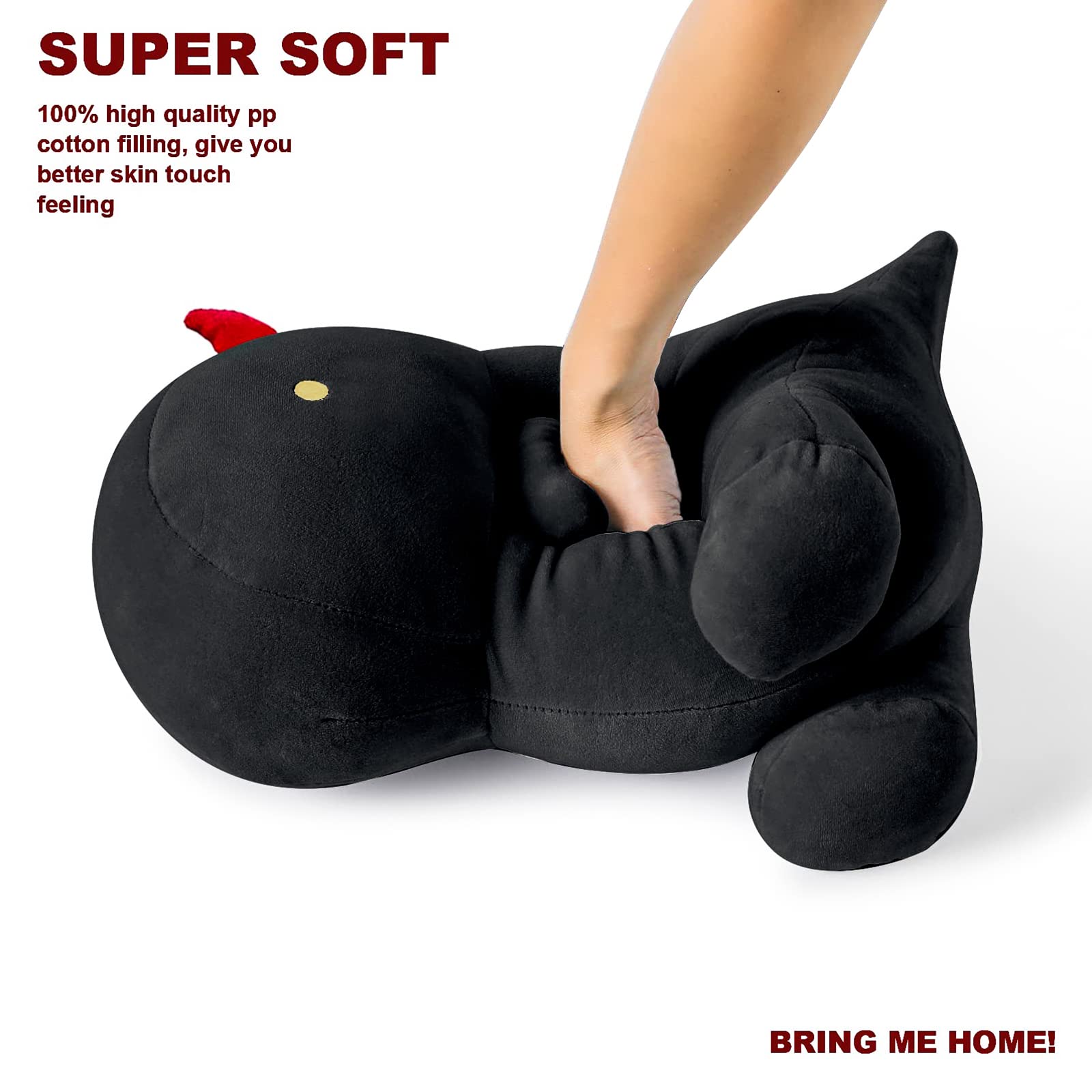 shownicer Peluche Dinosauro, Kawaii Dino Giocattolo Morbido, Animali di Peluche, Bambola di Peluche Cuscino, Regalo per Bambini Ragazza 3+ Anni (Nero, 35cm)