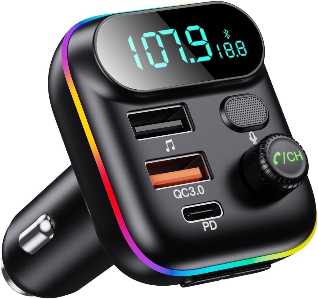 UGMA PRODUCTS® Bluetooth Adapter for Car, Wireless FM Radio Transmitter, Wireless Bluetooth 5.0, MP3 Music Player, QC3.0 + PD 20W USB Car Charger, 7 Colors LED Backlit (B0D8BNF8K9) Amazon Price History, Amazon Price Tracker