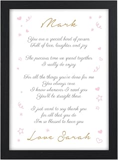 PERSONALISED Love Poem Keepsake Valentines Day Gifts Presents for Him Her Mr Mrs - PERSONALISED ANY NAMES for Anniversary, Birthday - Black or White Framed A5, A4, A3 Prints