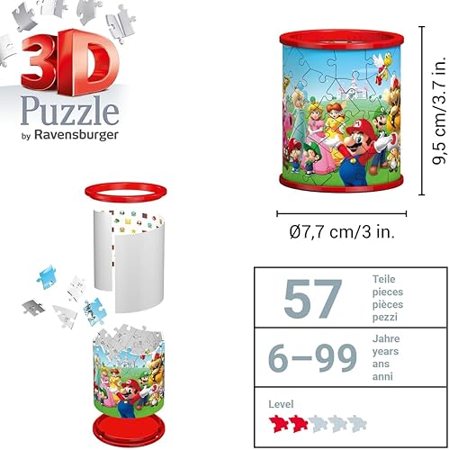 Miniatura 7 de Ravensburger - Taza de lápices Super Mario - Rompecabezas 3D - Organizador de escritorio para construir con gráficos icónicos de Mario - 54 piezas