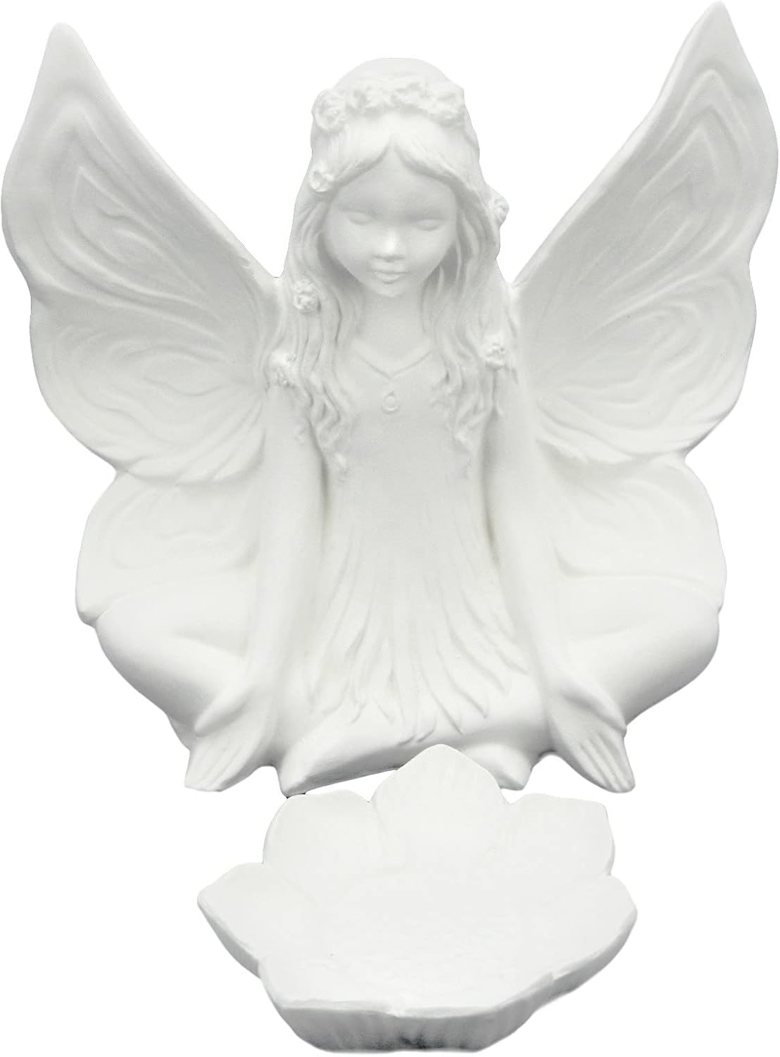 Fairy with Lotus Flower (Gare Lotus Fairy) Perfect for Fairy Garden - Ready to Paint (Unpainted) Ceramic Bisque Handcrafted in The USA