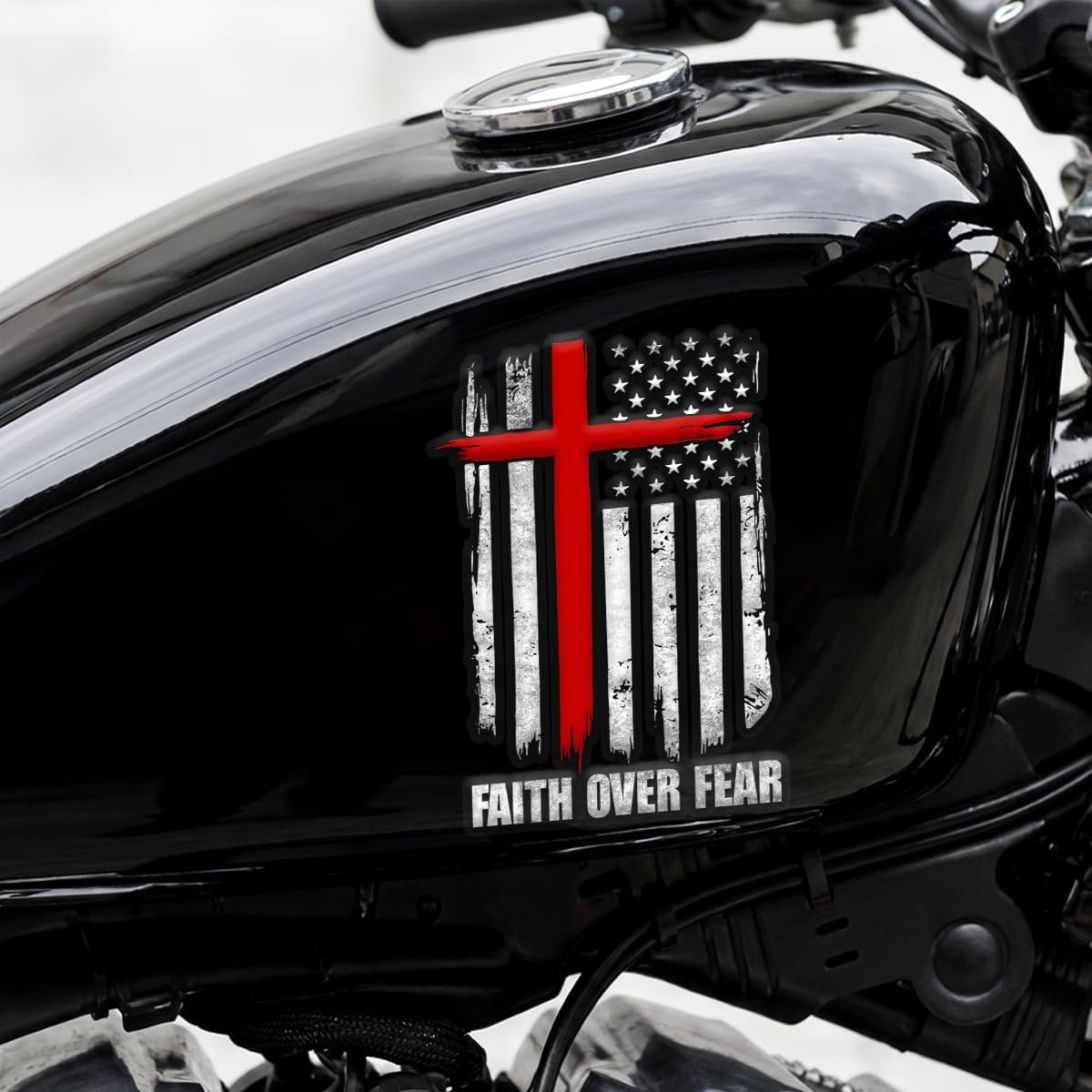 Premium Faith Over Fear Car Decal American Flag Christian Cross Vinyl Sticker Waterproof Patriotic Religious Faith Quote Car Window Bumper Truck SUV Laptop Sticker Gift 6.3 x 5.1 Inches