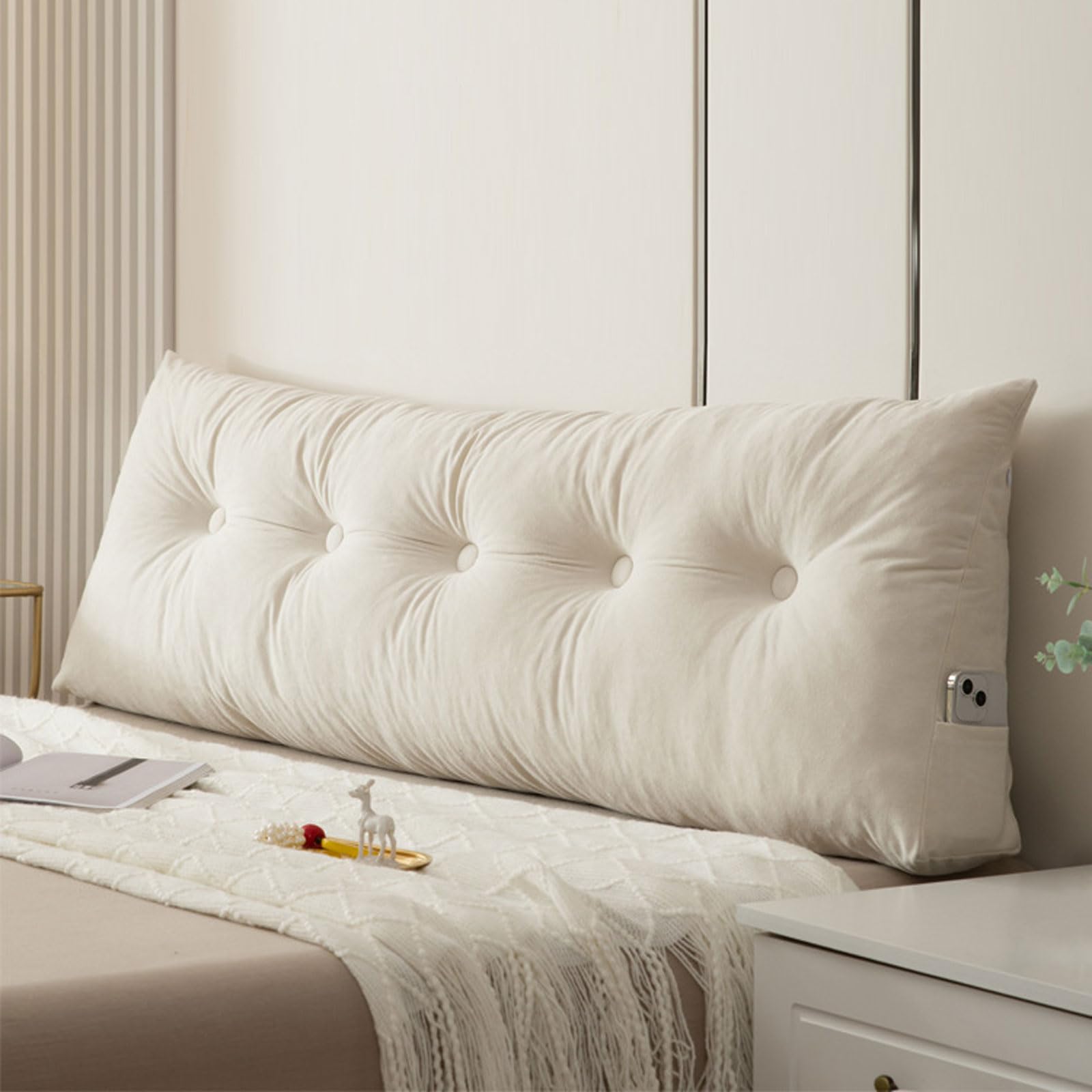 Keilkissen Bett Großes Rückenkissen,Bett Kopfteil Bequemes Lesekissen,Hoches Dickes Rückenkissen,mit praktischem Seitenfach,für Bett und Sofa 2 in 1 Rückenlehne und Kopfkissen