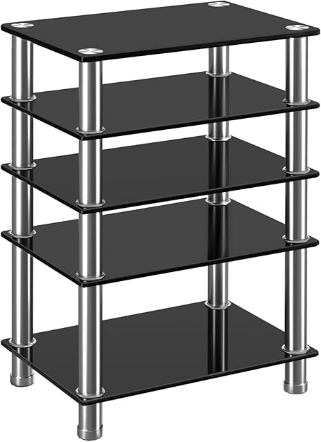 HiFi Racks and Stands Audio Rack Cabinet AV Shelf TV Table Stand 5 Tiers Tempered Glass Shelves for Turntable Record Player DVD Xbox Stand Audio Entertainment Unit Media Cabinet