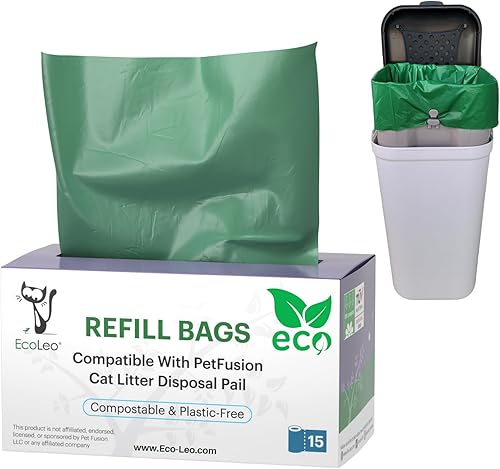 EcoLeo Bolsas de revestimiento compatibles para cubos de residuos de mascotas, 15 unidades, bolsas desodorizantes de carbón de bambú
