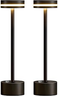 PUSU Black Cordless Table Lamps Set of 2, Battery Powered Portable Lights | Desk Lamp, LED, 3-Level Brightness, Touch Control, Lighting for Home, Office, Bedroom, Hotel, Restaurant, Outdoor, Nightlight