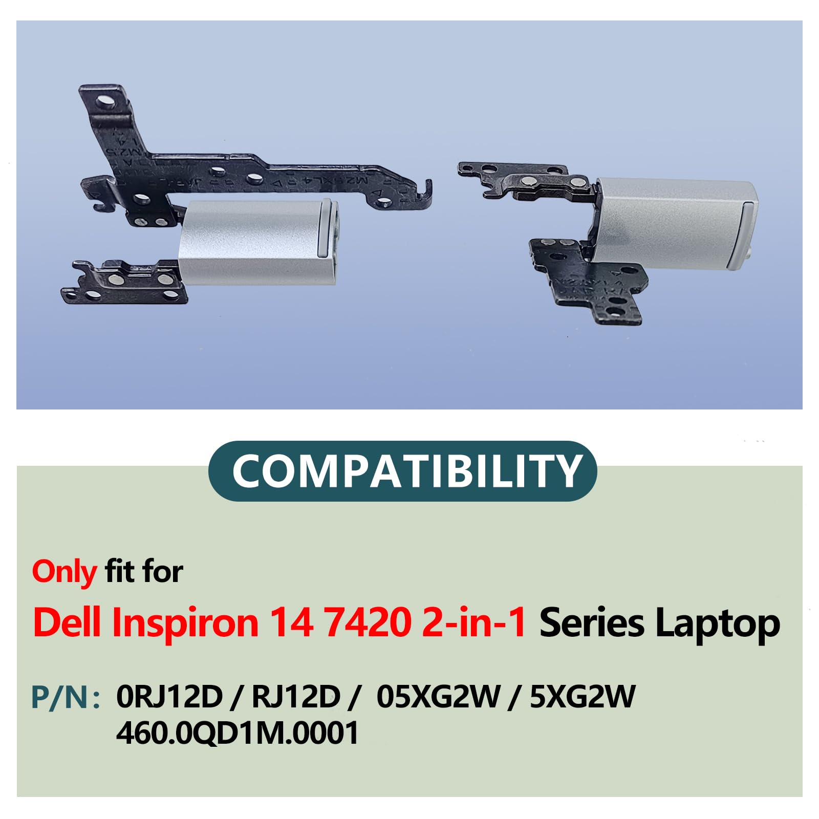 D-KXCPELE Replacement Laptop Hinge with Hinge Cover for Dell Inspiron 14 7420 7425 2-in-1,P/N:05XG2W 5XG2W 0RJ12D RJ12D 460.0QD1L.0001 460.0QD1M.0001 (Sliver)