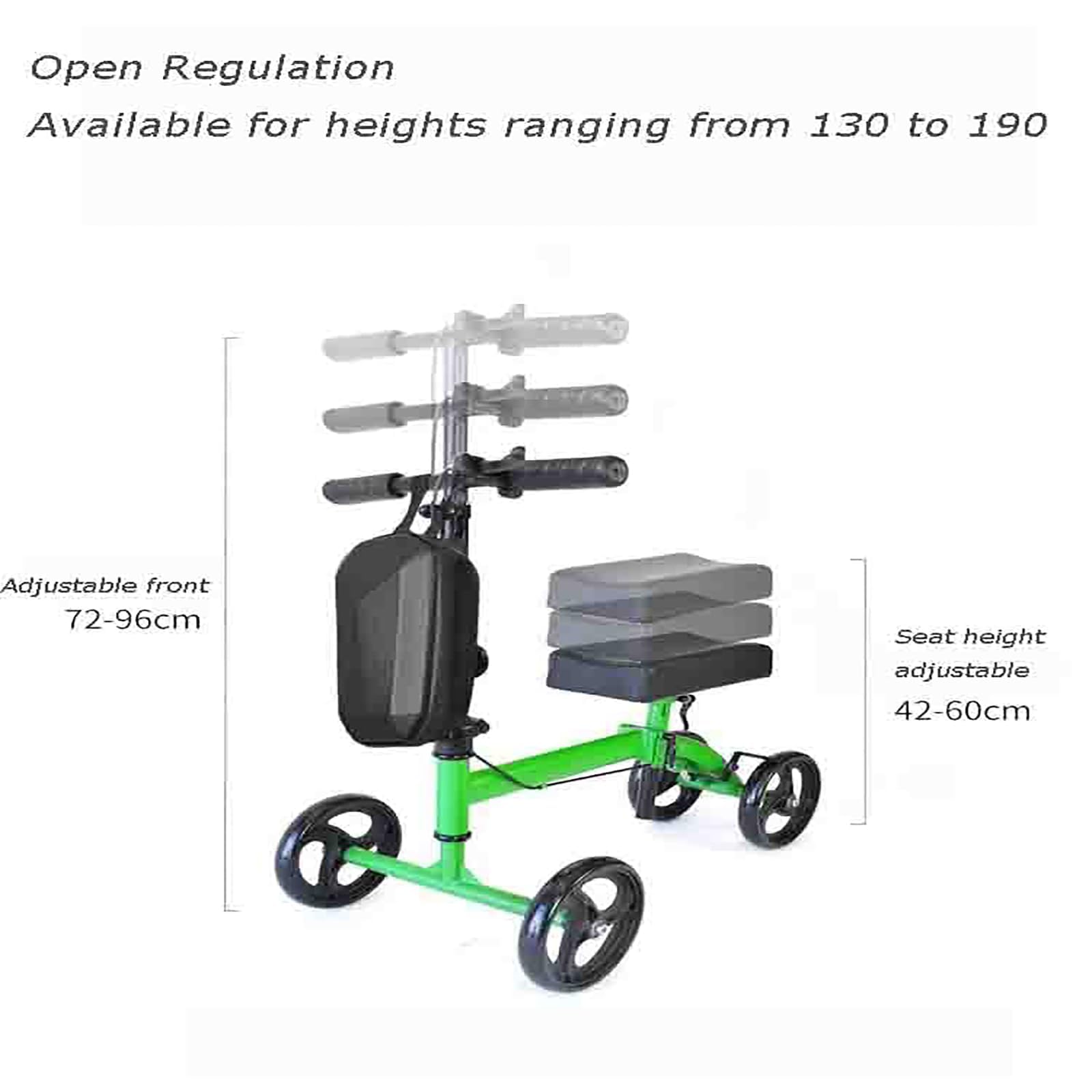 Andador de rodilla orientable con asiento ortopédico, capacidad de 300 libras, altura ajustable, para lesiones de pierna rota, pie, tobillo, carrito de rodilla para adultos