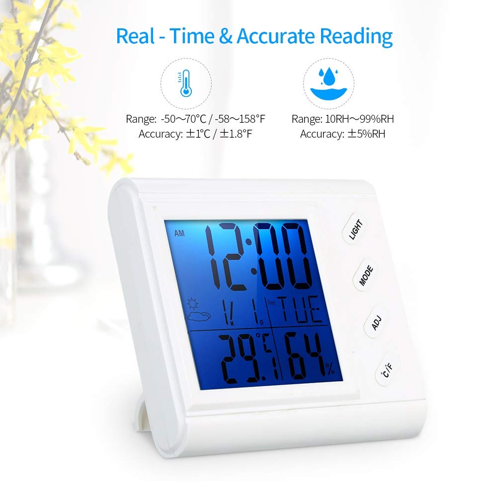 JFDBGU LCD Digitale termometro per Interni Igrometro Temperatura Ambiente, termometro ad Alta precisione e igrometro con la retroilluminazione della Sveglia