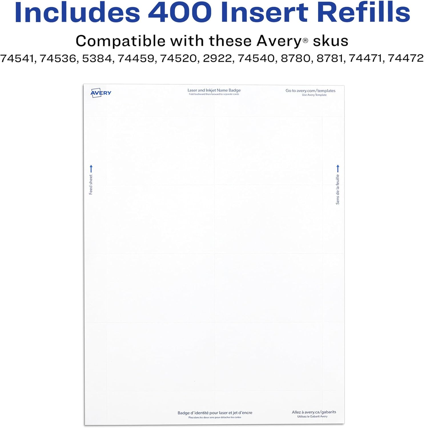 Avery Customizable Name Badge Inserts for Name Tag Holders, 3" x 4", White, Laser/Inkjet Printable, 300 Total (5392) - Image 4