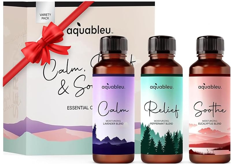 Set de regalo de aceites esenciales con mensaje – Serenity Trio Sooth, Calm, Relief Incluye mezclas de aceites de masaje de lavanda, menta y eucalipto 80 ML en un hermoso empaque – Gran regalo para mujeres