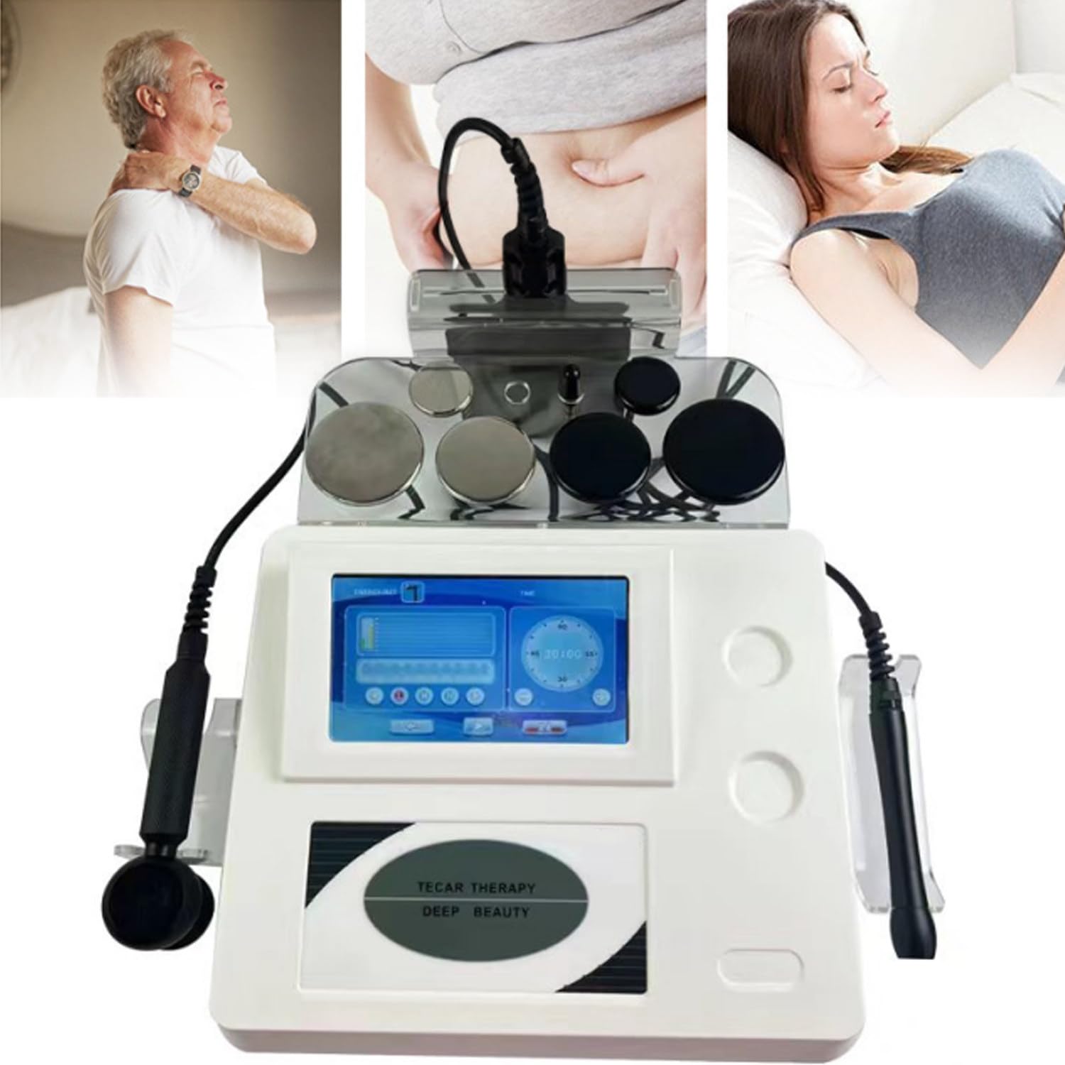 Tecarterapia De 448 Khz, Equipo De SPA para Terapia Corporal con Mango, Sonda Y Placa Negativa, Quemador De Grasa De Alta Frecuencia RF para Pérdida De Peso