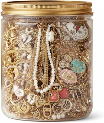 Gold Mystery Jewelry Jar Set | 10-piece Mystery jar Set, Assorted Gold-tone Earrings, Rings, Necklaces, Gift-ready Packaging For Women.