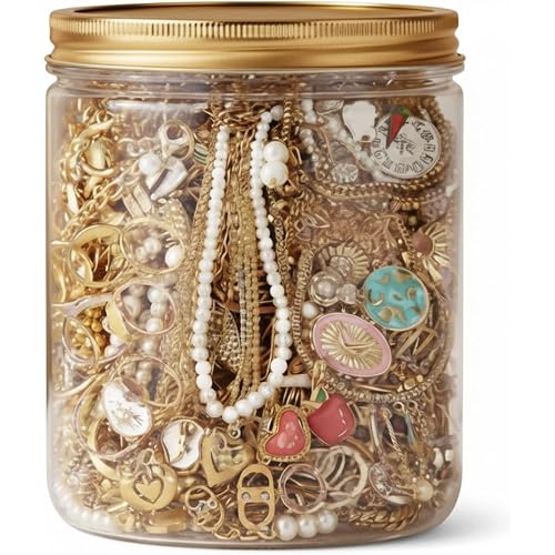 Gold Mystery Jewelry Jar Set | 10-piece Mystery jar Set, Assorted Gold-tone Earrings, Rings, Necklaces, Gift-ready Packaging For Women.