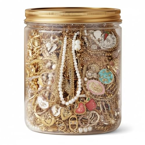 Perodlly Gold Mystery Jewelry Jar Set | 10-piece Mystery jar Set, Assorted Gold-tone Earrings, Rings, Necklaces, Gift-ready Packaging For Women.