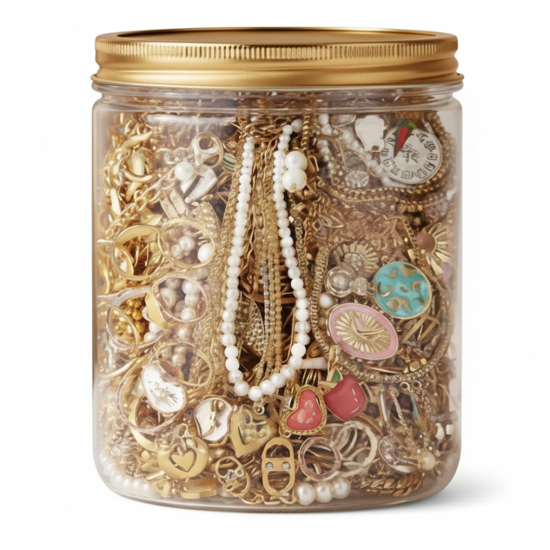 Gold Mystery Jewelry Jar Set | 10-piece Mystery jar Set, Assorted Gold-tone Earrings, Rings, Necklaces, Gift-ready Packaging For Women.