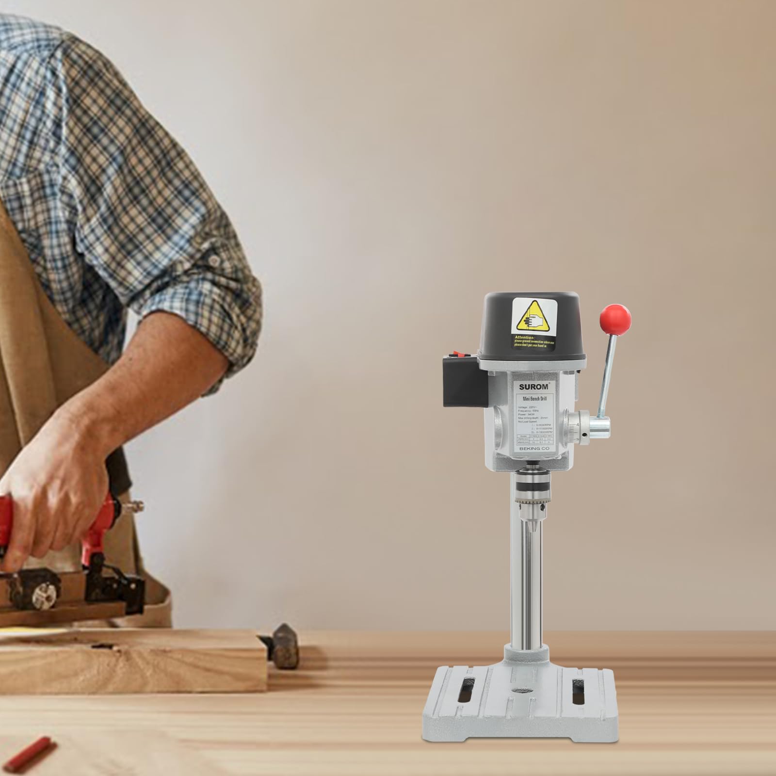 Mini taladro de columna, taladro de banco de trabajo 3 velocidades ajustable, 340 W, portabrocas 1-10 mm, profundidad de perforación 25 mm, ideal para bricolaje, modelismo y enseñanza