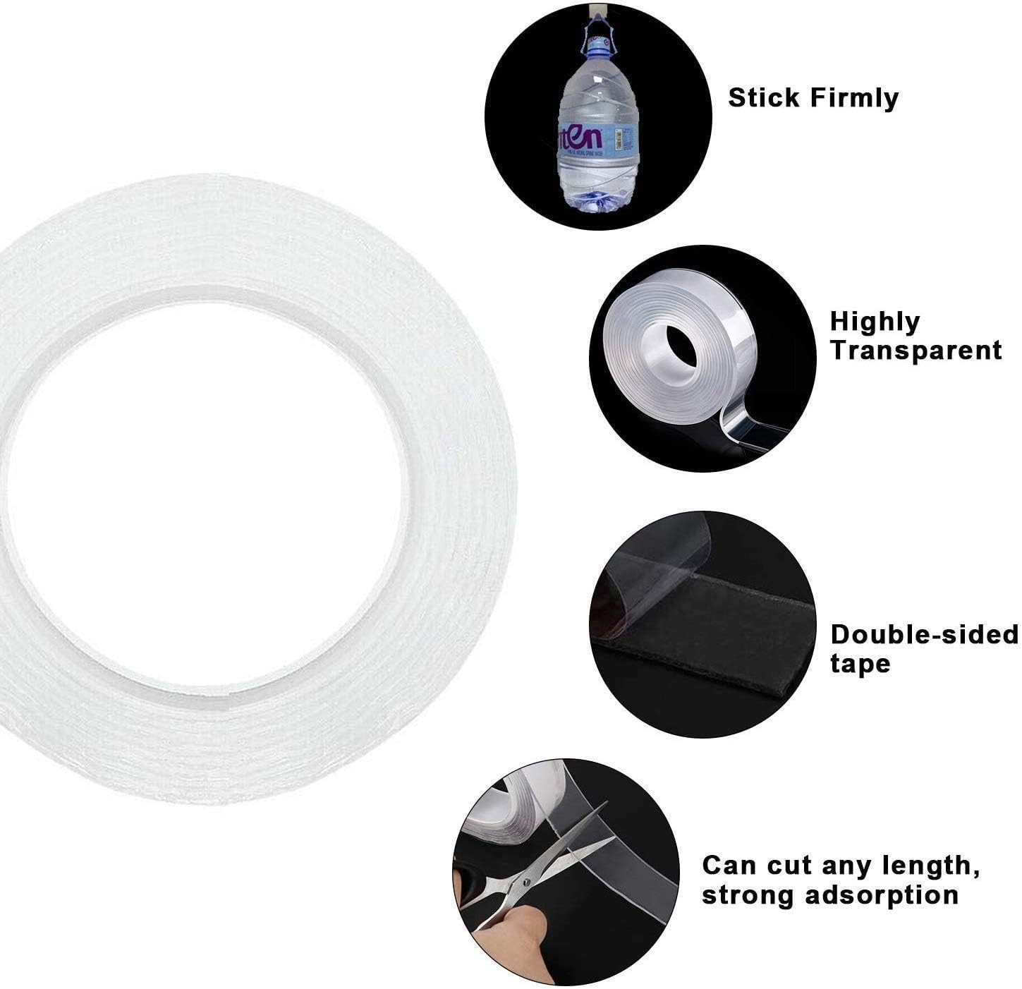 Reusable Nano Adhesive Tape,Multipurpose Transparent Double Sided No-Trace Removable Glue Tape, Washable Strong Gel Anti-Slip Adhesive Tape,for Wall,Kitchen,Carpet,Tile,Desktop,Photos Fixing (3Meter)