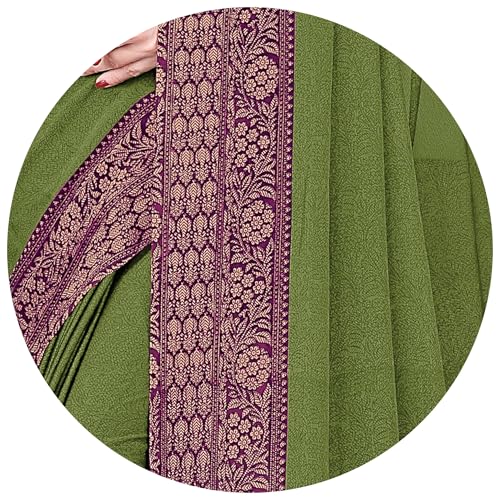 Image of MIRCHI FASHION Saree for Woman Chiffon Georgette Solid with Contrast Border | Lightweight Daily Wear Women's Sari and Printed Blouse Piece