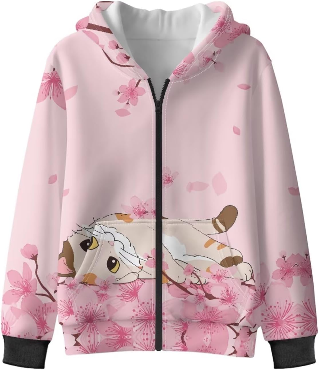 Girls Cat Hooded Sweatshirt Oversized Zip-Up Fleece Hoodie Winter Cardigan Hoodies Sweater for Kids