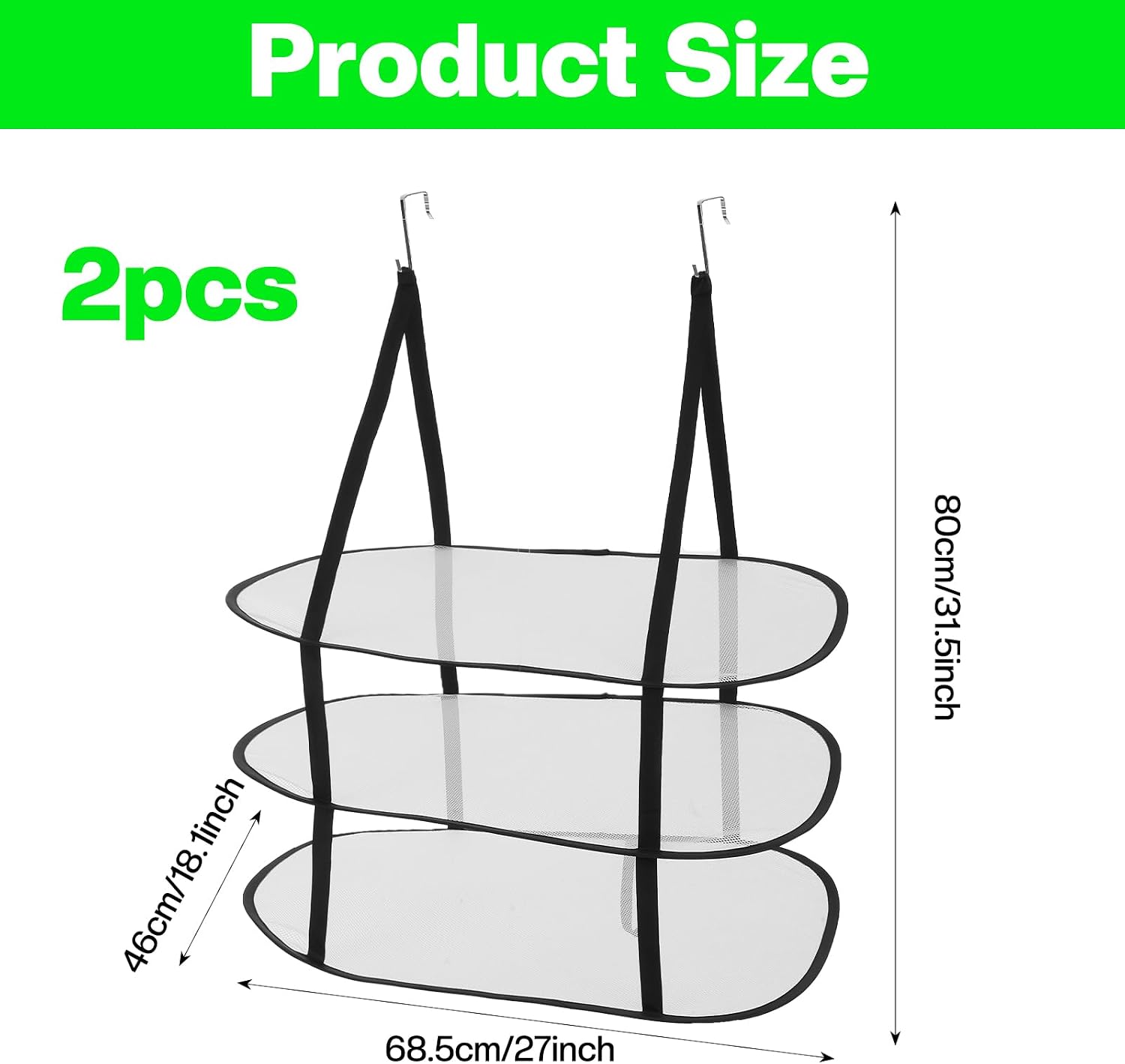 MAQUITA 2 Pcs 3 Tier Sweater Drying Rack Flat Over The Door Folding Drying Rack Large Lay Laundry Hanging Dryer Mesh Clothes Dry Hanger for Apartments Dorms Bathrooms (Black, 27 x 18.1 x 31.5 Inch)