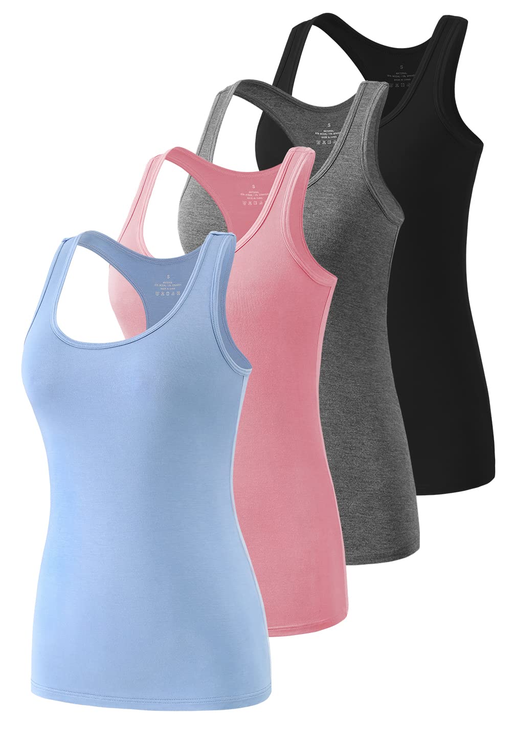 Star Vibe Racerback Workout Tank Tops for Women Basic Athletic Tanks Yoga Shirt Sleeveless Exercise Tops 4 Pack