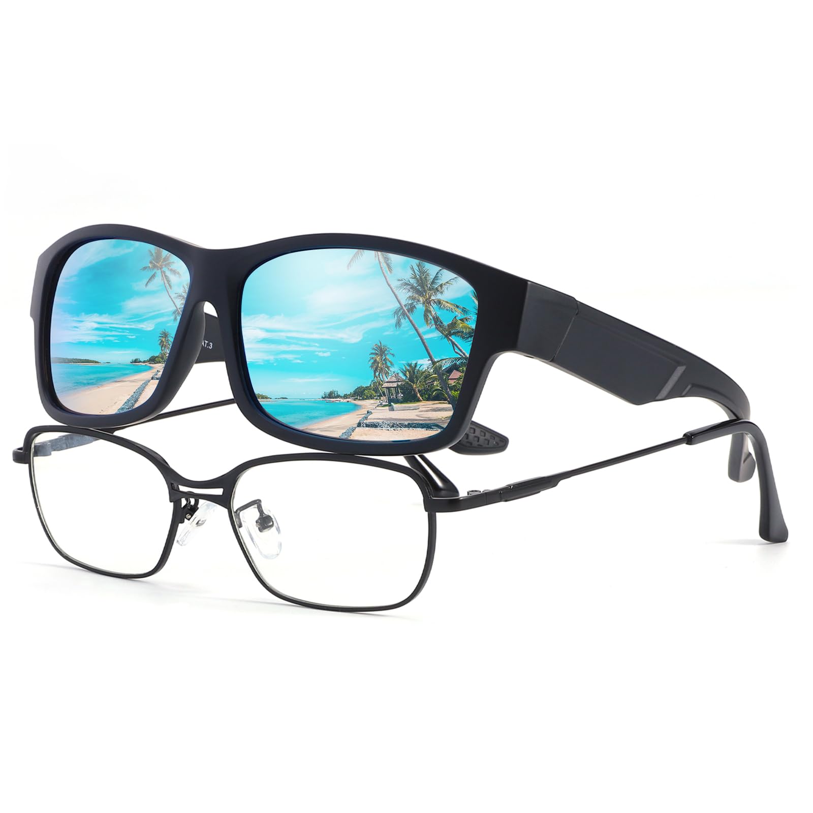 LVIOE Überzieh Sonnenbrille für Herren Polarisierte Linse Quadratischer Rahmen Überbrille UV400 Schutz