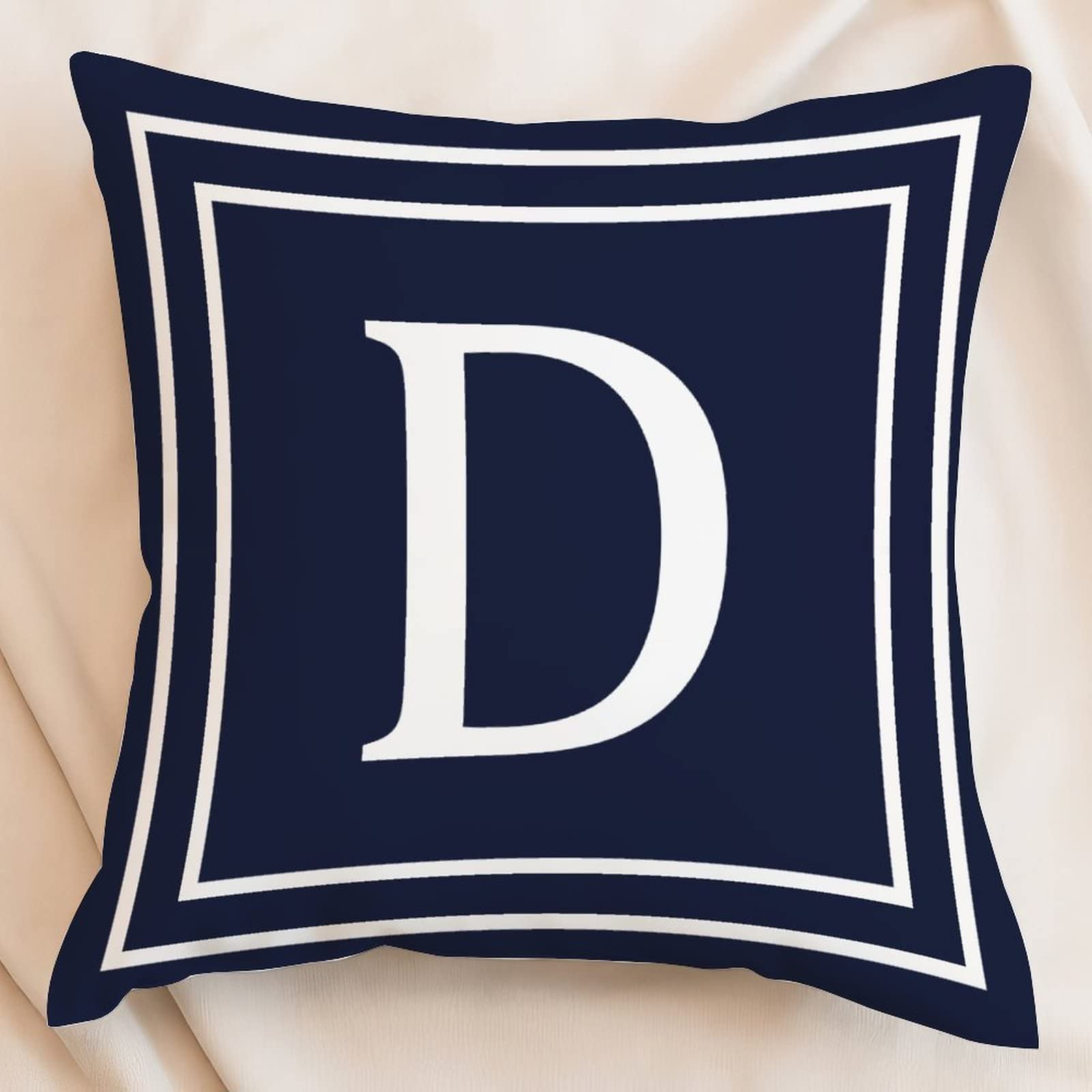 Geometric Pattern Monogram Decorative Throw Pillow Case 22x22 Inch, Letter D Navy Blue Monogram Pillow Cover, A-Z Letter Farmhouse Cushion Cases for Sofa Couch Home Decoration