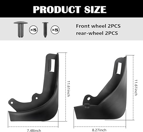 Miniatura 2 de 4 aletas de barro para automóvil, guardabarros para ruedas delanteras y traseras, aletas de barro para automóvil con remaches de cierre, aletas de