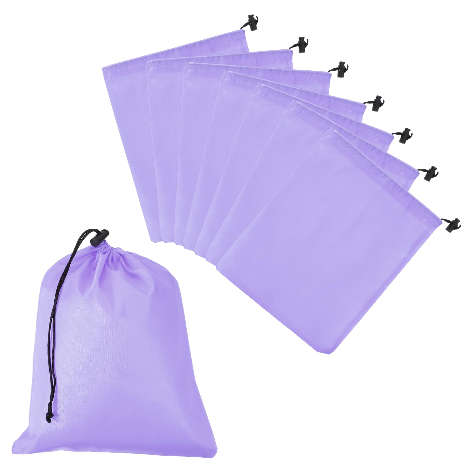 YELARXI Drawstring Bag with Toggle, Stuff Sack String Waterproof Travel Storage Bags Cinch Stuff Pouch 10" x 12" & 8 Pack & Light Purple Fitting for (Gym/Traveling/Hiking/Yoga/Office/Shoe)