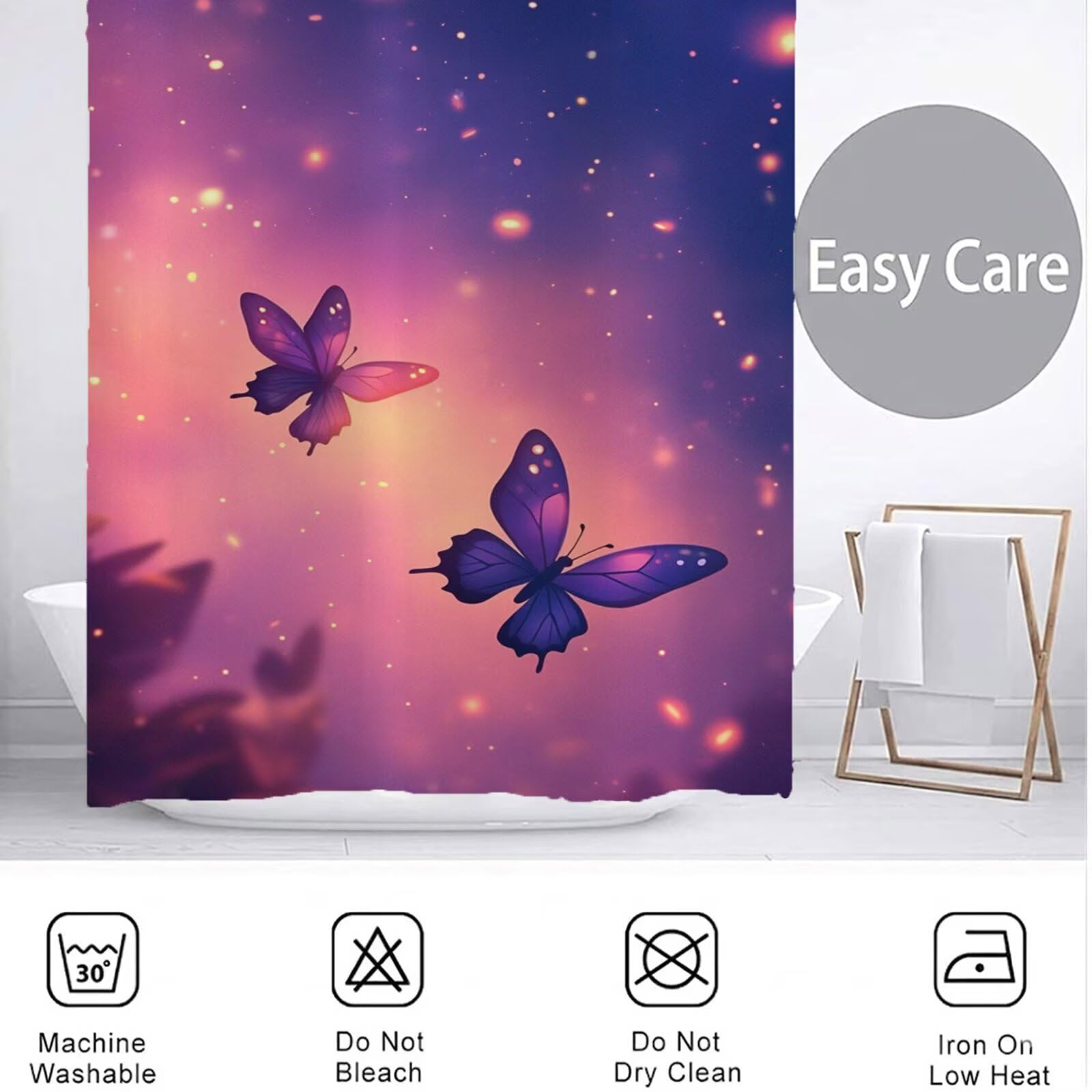 Duschvorhang 240x180 cm, Shower Curtains Schmetterling, Duschvorhänge Lila Wasserabweisend, Antischimmel, Waschbar Extra Breit Polyester Stoff Badevorhänge mit 12 Duschvorhangringe, Badezimmer 6H-230