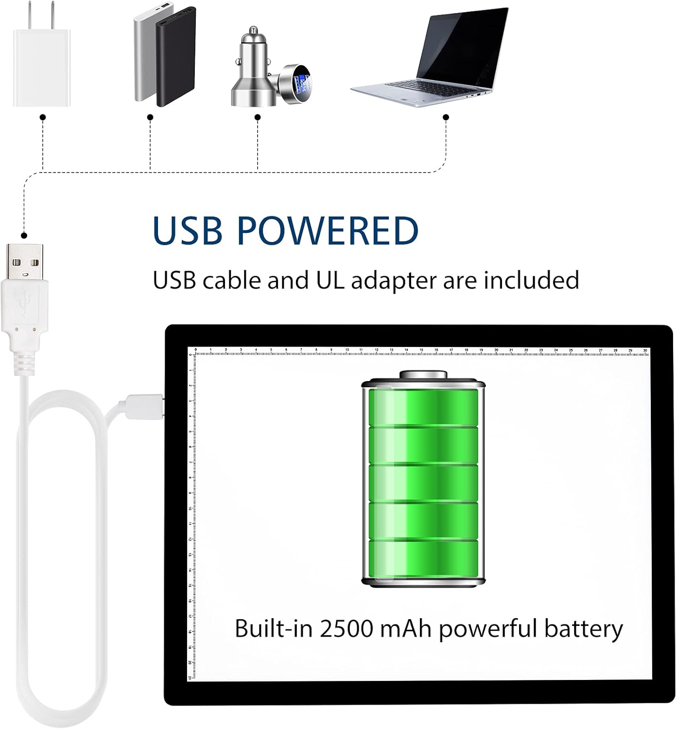 Tracing Light Pad, Rechargeable A4 Light Box with Powerful Battery, UL Adapter, USB Cable, Drawing Light Board for Diamond Painting, Artists Designing, Drawing, Sketching, Animation, Stenciling