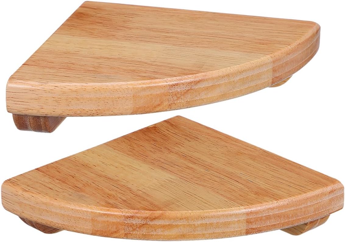 2pcs 6-inch Rubber Wood Fan Shape Corner Wall Mount Shelf, Decorative Floating Storage Rack for Bathroom Kitchen Bedroom Office, Space-Saving Wall Organizer