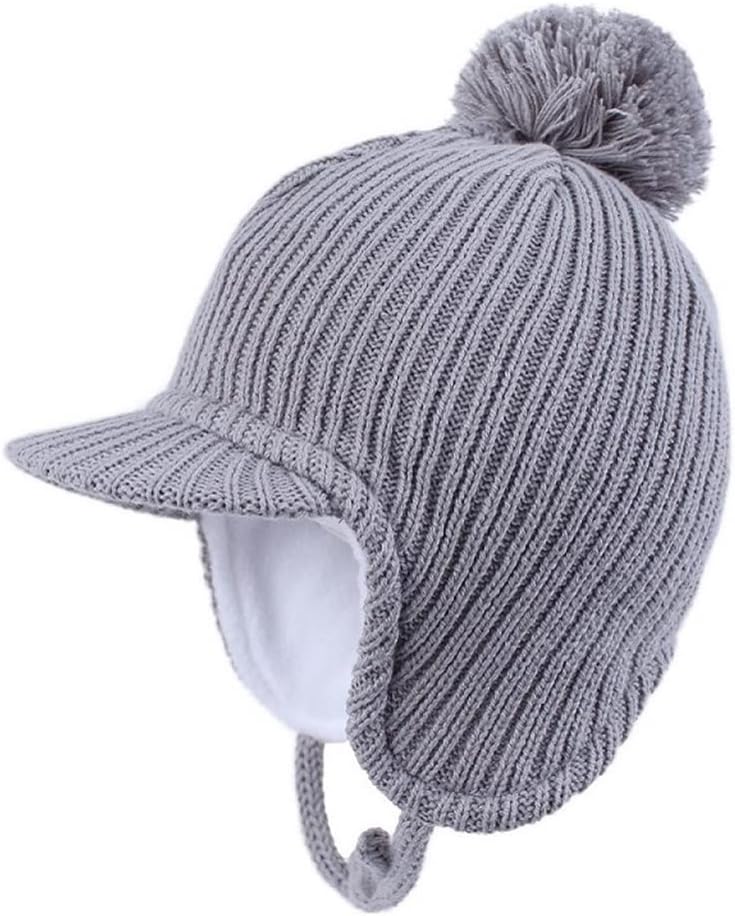 VIDI Baby Toddler Infant Kids Autumn and Winter Visor Knitted Hat Fleece Lined Warm Earflap Beanie Cap for Boys Girls