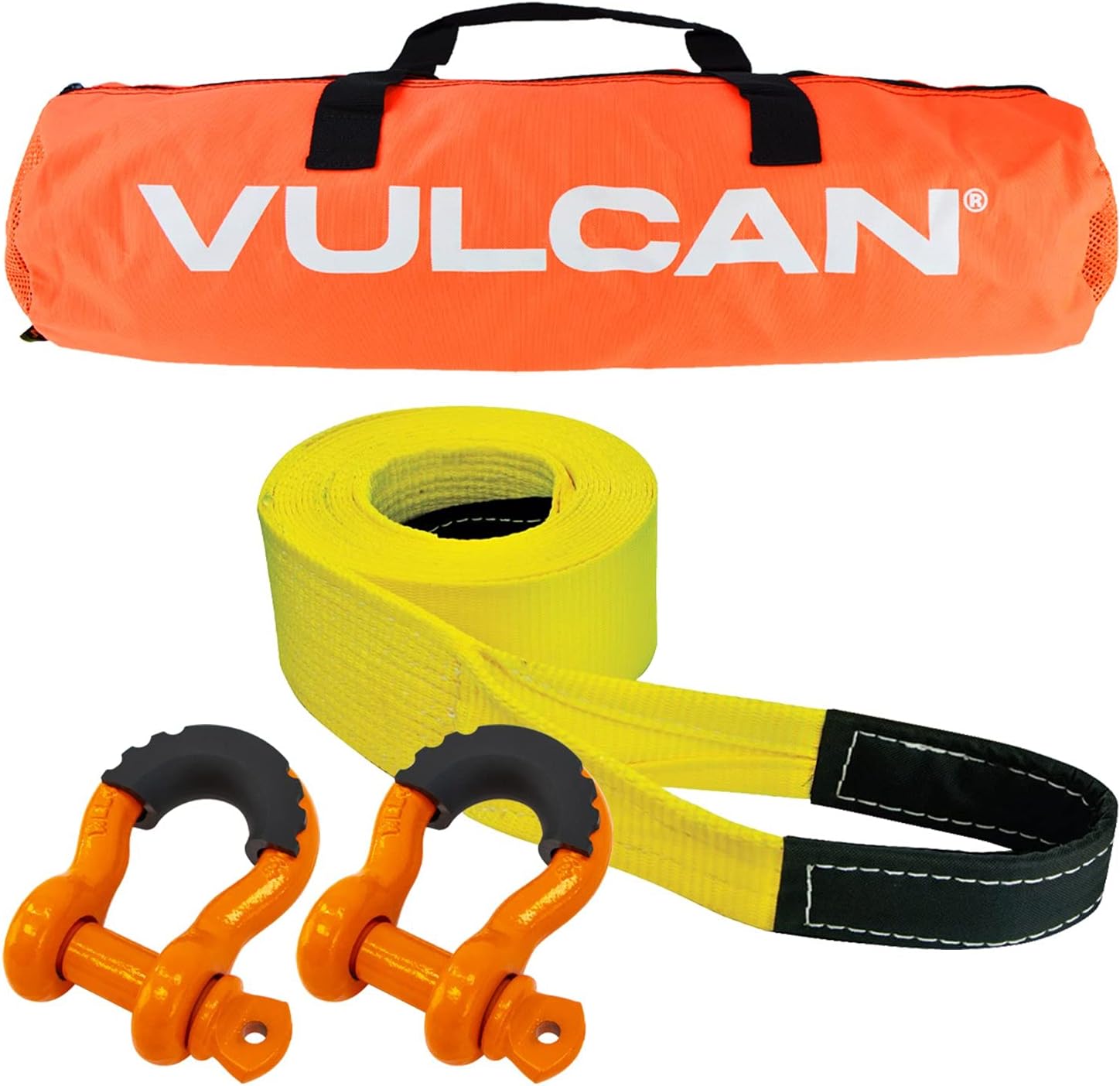 Vulcan Heavy Duty Tow Strap Kit - Includes 3" x 30' Tow Strap, Heavy Duty Shackles, and Storage Bag - 7,500 lbs. Towing Capacity