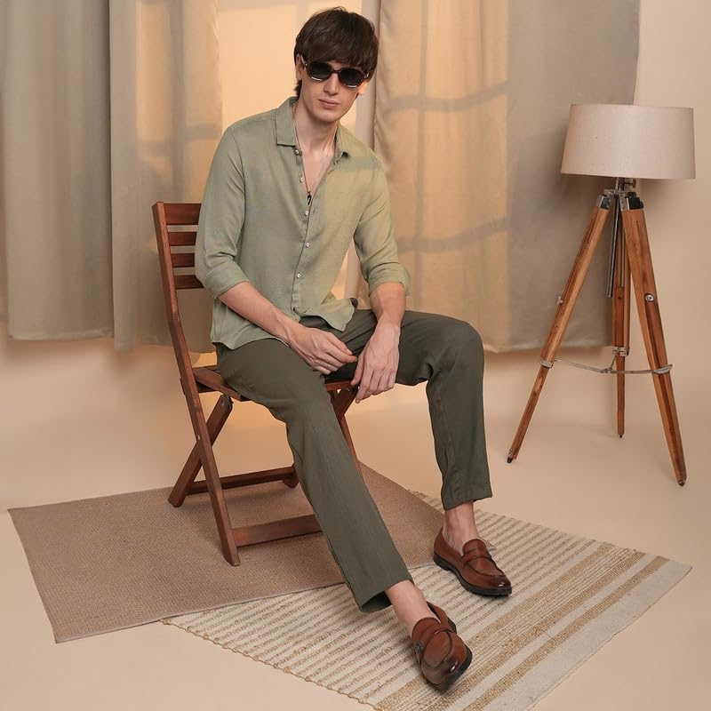 Image of CAHOOT Men's Solid Utility Shirt | Casual Wear | Spread Collar | Long Sleeve | Button Closure | Shirt Crafted with Comfort Fit for Everyday Wear