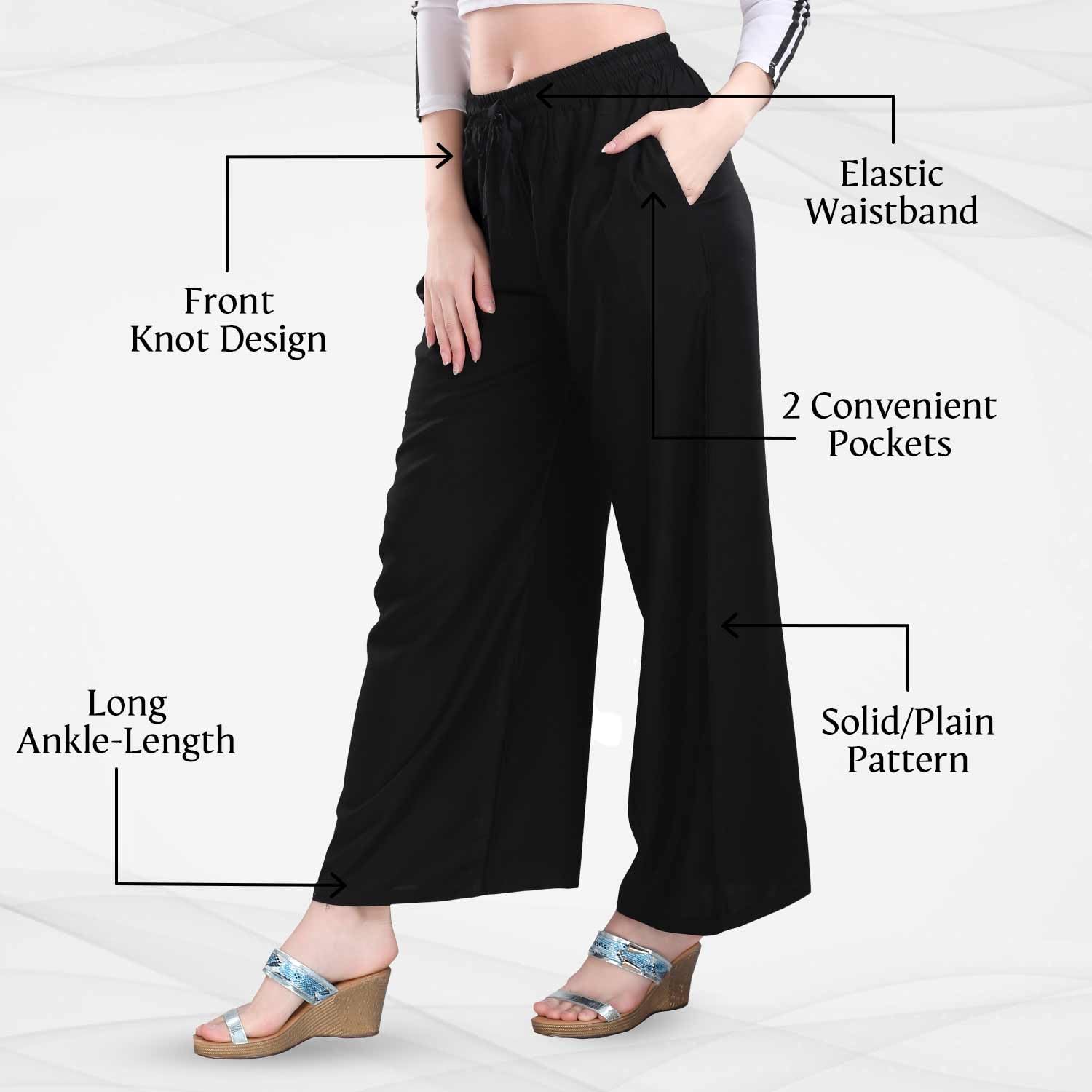 TRASA Ultra Soft Reyon Cotton High Rise Regular and Plus 7 Colour Palazzo for Women's and Girls - Black - 2XL - Image 3 thumbnail