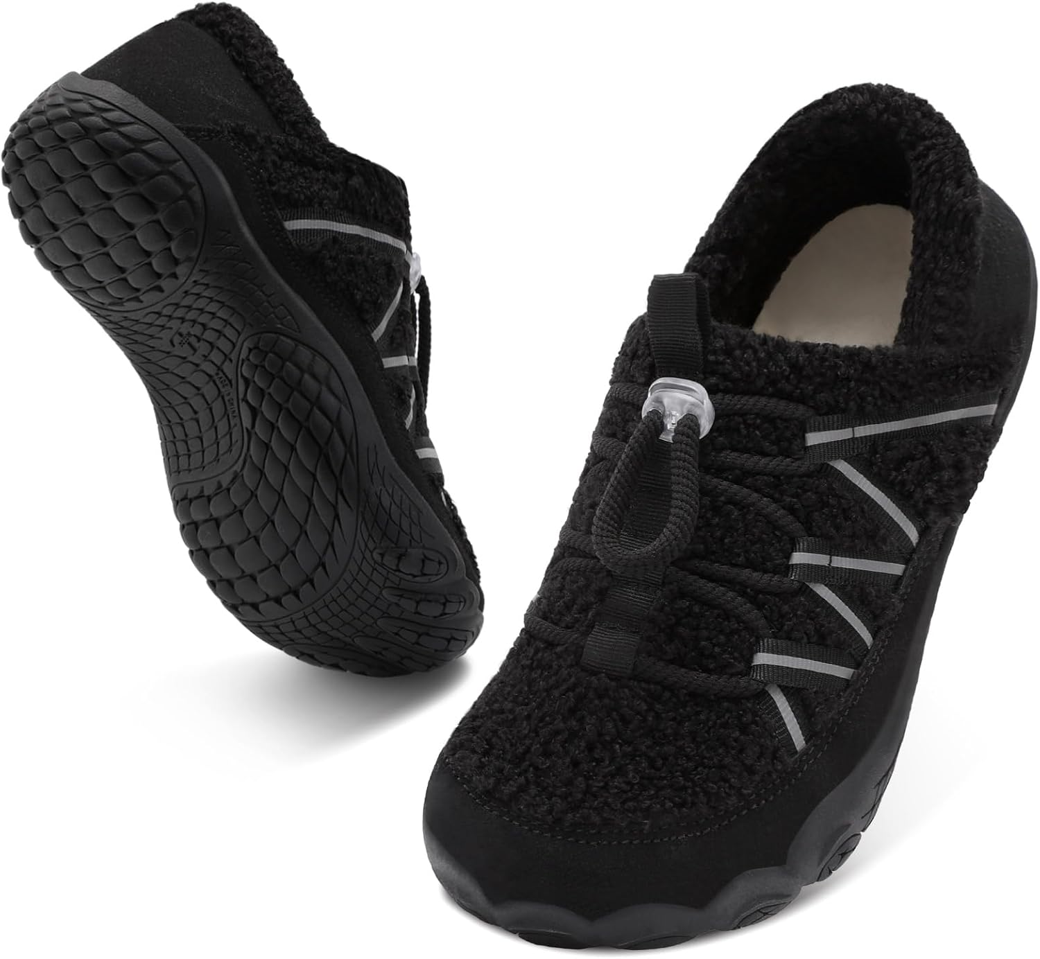 relxfeet Women's Wide Width Slippers Cozy Furry Barefoot House Shoes with Adjustable Fit Non-Slip Indoor Outdoor Slippers for Diabetic Bunion Swollen Feet Friendly