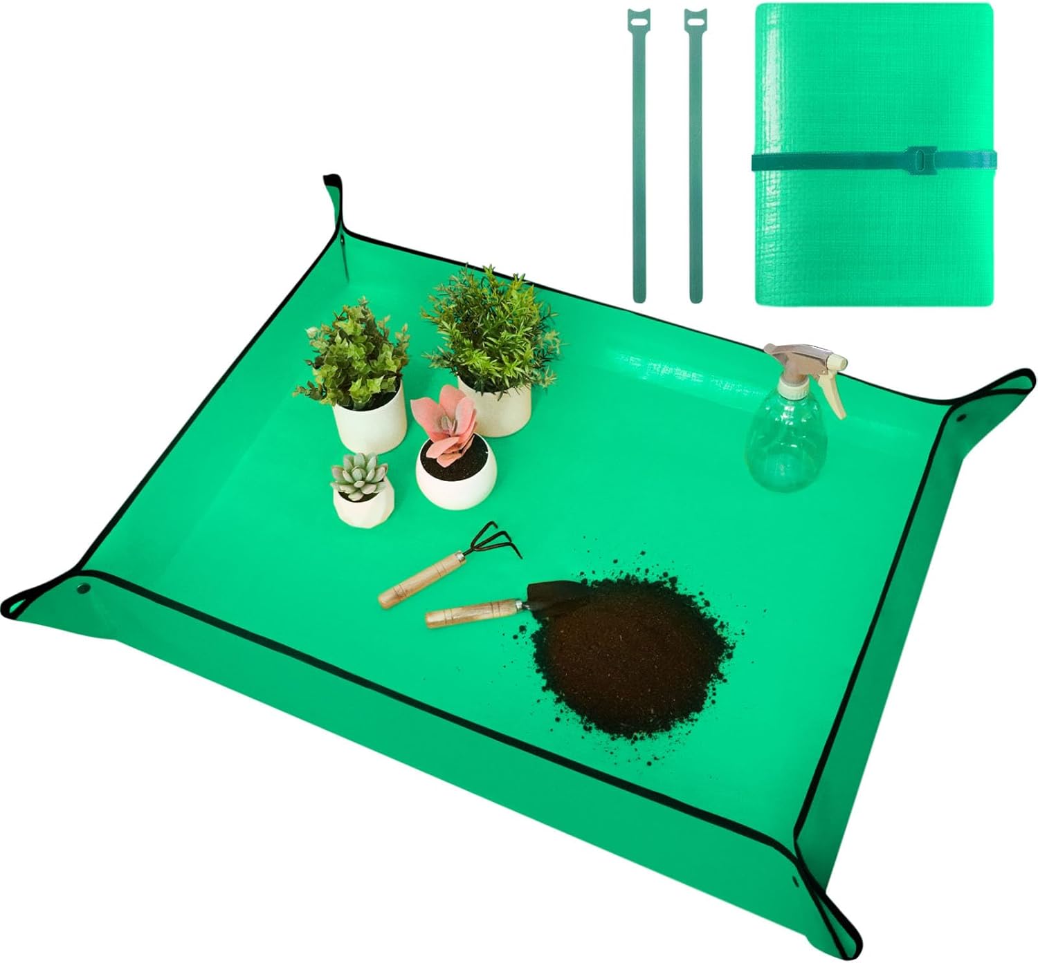 39.5" x 31.5" Large Repotting Mat for Indoor Plants Transplanting and Potting Soil Mess Control, Waterproof Portable Succulent Plant Repotting Tray Gardening Gifts for Women, Green Large 39.5" X 31.5" Green