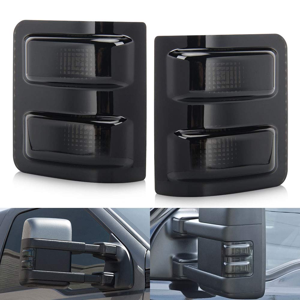 OPP ULITE F350 Mirror Lights Side Marker Smoke Lens Replacement, Super Duty Len, Without Led Light, for 2008-2016 F250 F350 F450 F550 Pickup Truck, Pack of 2 (DK014-B)