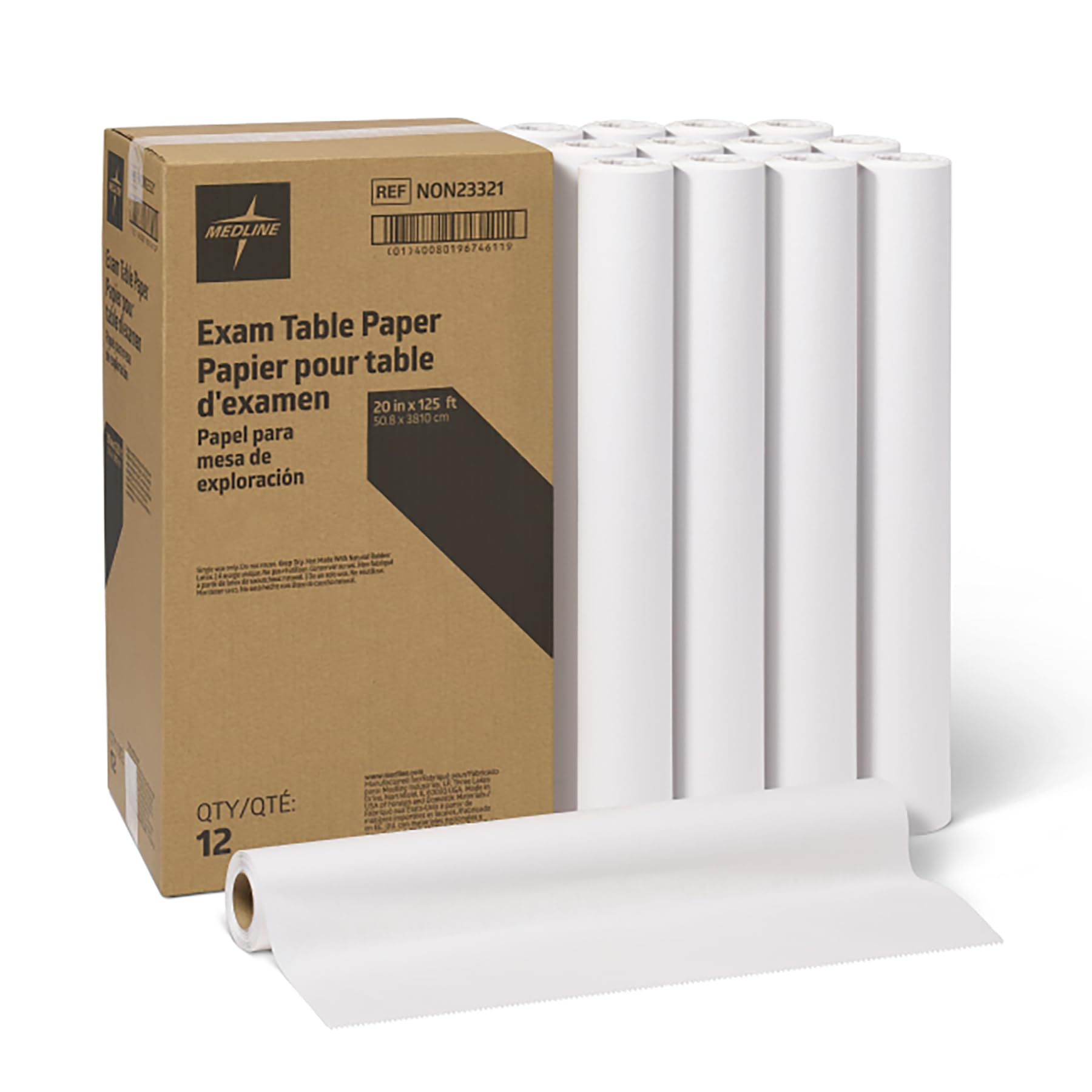 Medline Medical Exam White Crepe Table Paper, 20" x 125' and Durable for Healthcare Needs, Case of 12 Rolls