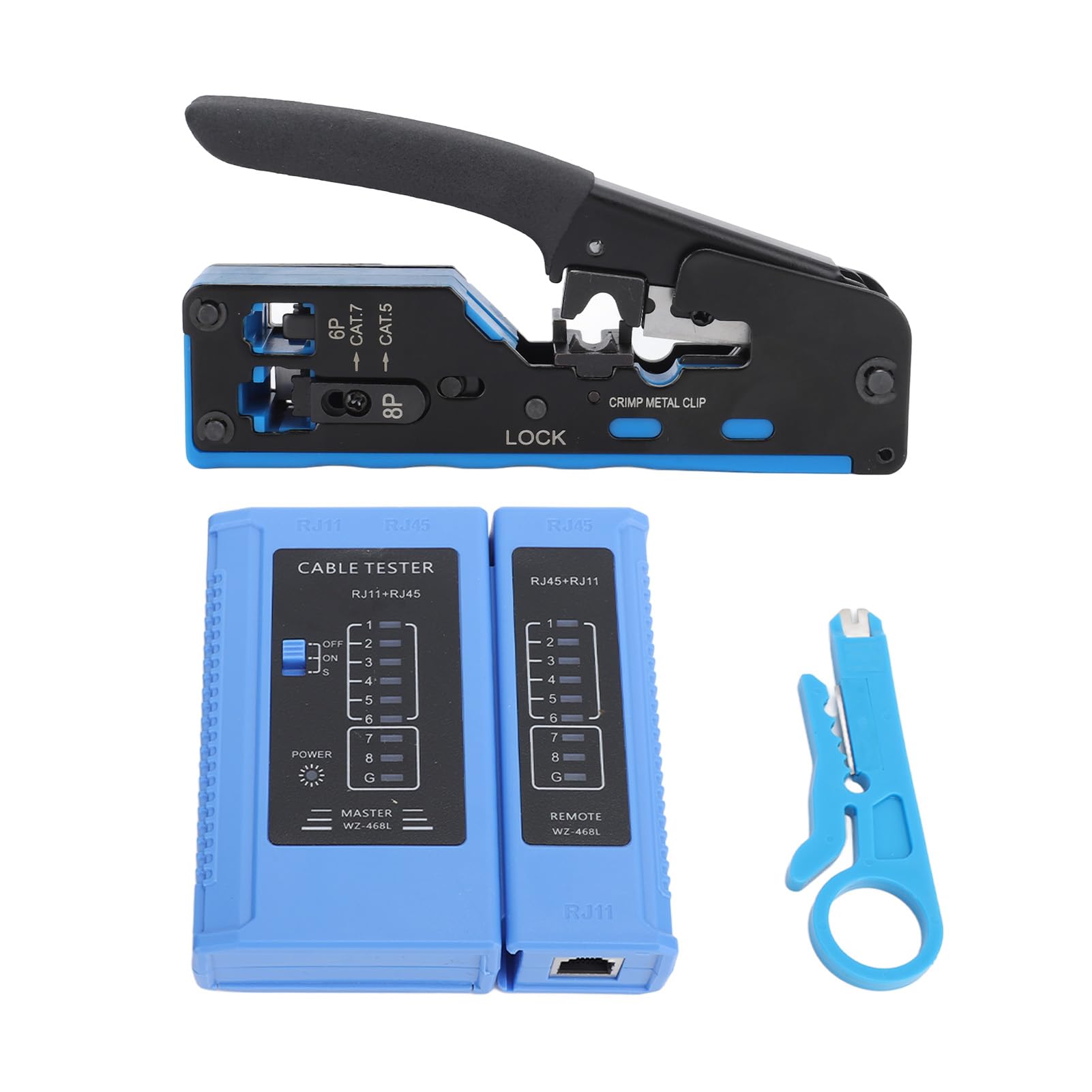 Kit d'outils de sertissage Rj45, outil de sertissage Ethernet avec testeur pour câbles Cat5e, Cat6, Cat6a, outil de dénudage et de coupe pour câbles de 23 à 26 Awg