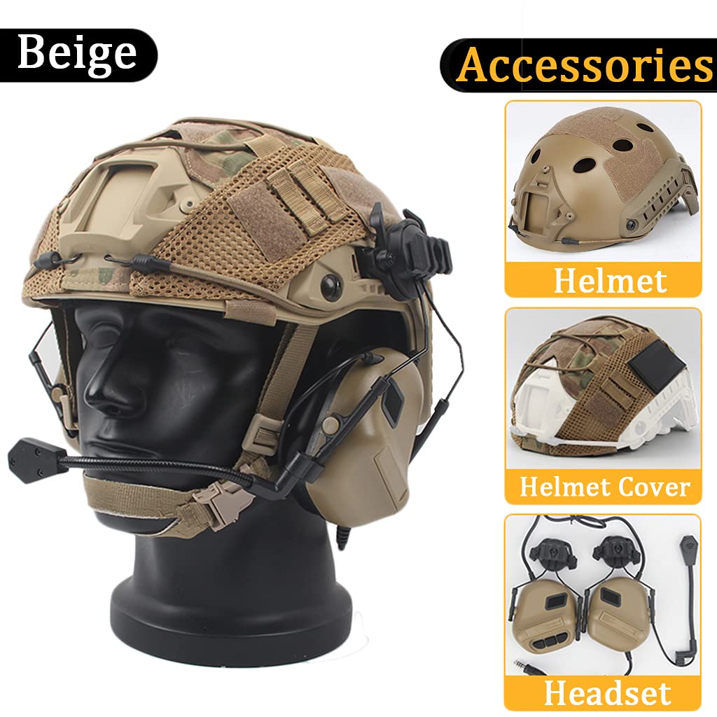 Set Casco Veloce, Equipaggiamento Protettivo in Stile Militare con Auricolare Tattico e Copertura per Casco, per La Caccia All'aperto di Paintball Airsoft